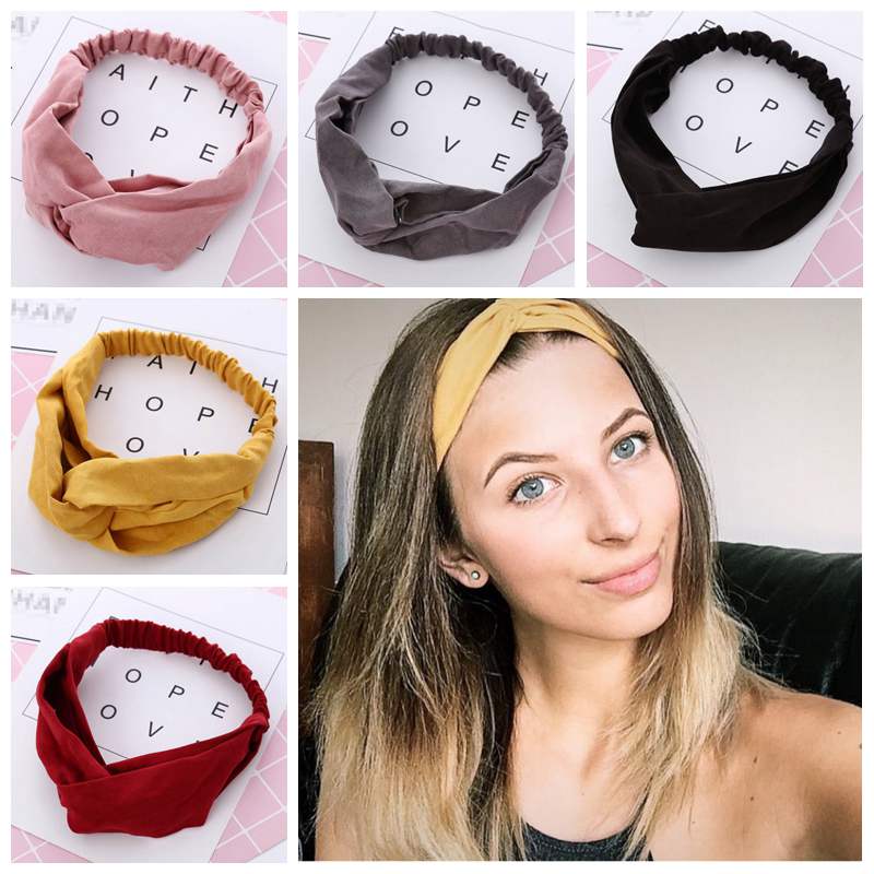 Women Summer Autumn Suede Headband Vintage Cross Knot Elastic Hair Bands Soft Solid Girls Hairband Hair Accessories