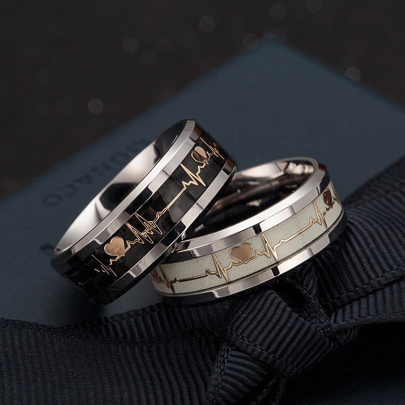 Luminous ECG Ring Stainless Steel Ring Promise Heartbeat Ring Glowing Jewelry for Men Women