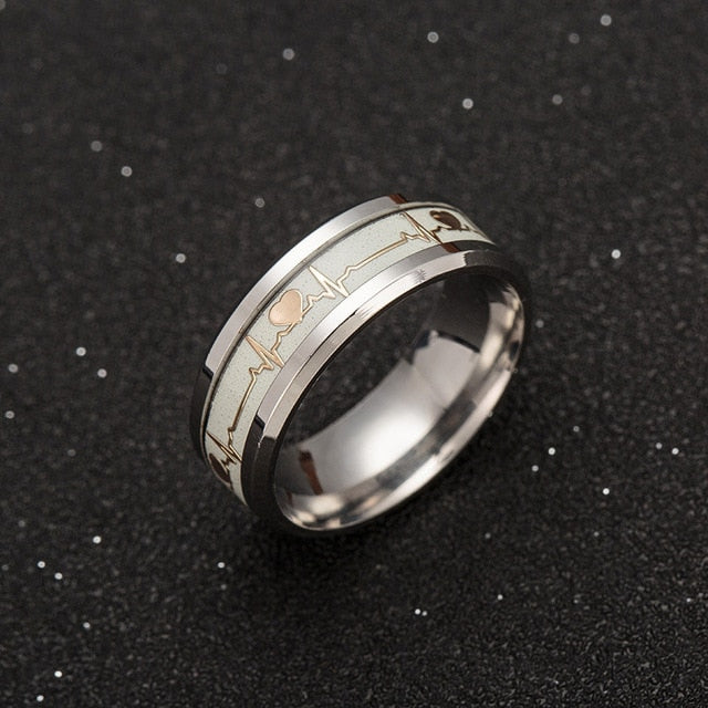 Luminous ECG Ring Stainless Steel Ring Promise Heartbeat Ring Glowing Jewelry for Men Women