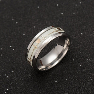 Luminous ECG Ring Stainless Steel Ring Promise Heartbeat Ring Glowing Jewelry for Men Women