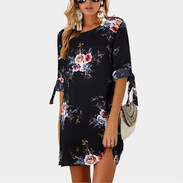 Summer Dress 2020 Women Floral Print Beach Chiffon Dress Casual Loose Mini Party Dress Boho Style Sundress Vestidos Plus Size