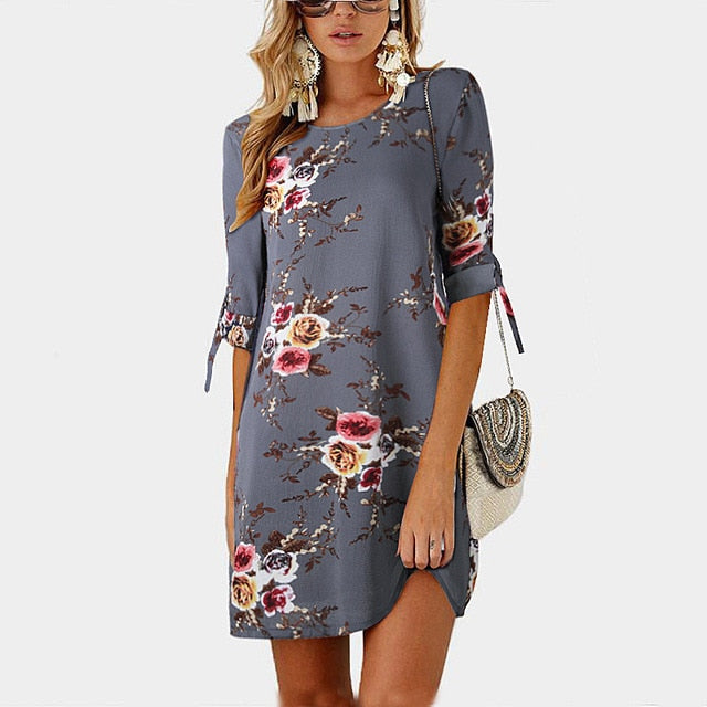 Summer Dress 2020 Women Floral Print Beach Chiffon Dress Casual Loose Mini Party Dress Boho Style Sundress Vestidos Plus Size