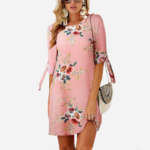 Summer Dress 2020 Women Floral Print Beach Chiffon Dress Casual Loose Mini Party Dress Boho Style Sundress Vestidos Plus Size