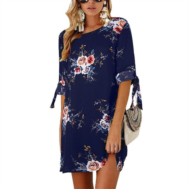 Summer Dress 2020 Women Floral Print Beach Chiffon Dress Casual Loose Mini Party Dress Boho Style Sundress Vestidos Plus Size