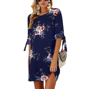Summer Dress 2020 Women Floral Print Beach Chiffon Dress Casual Loose Mini Party Dress Boho Style Sundress Vestidos Plus Size