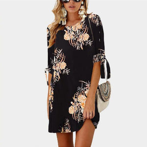 Summer Dress 2020 Women Floral Print Beach Chiffon Dress Casual Loose Mini Party Dress Boho Style Sundress Vestidos Plus Size