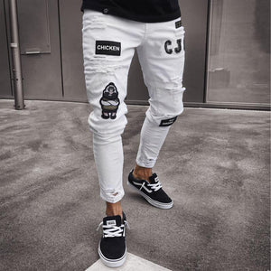 feitong Cotton Jeans Men Spring 2019 MenClothes Denim Pants Distressed Freyed Slim Fit Casual Trousers Stretch Ripped Jeans