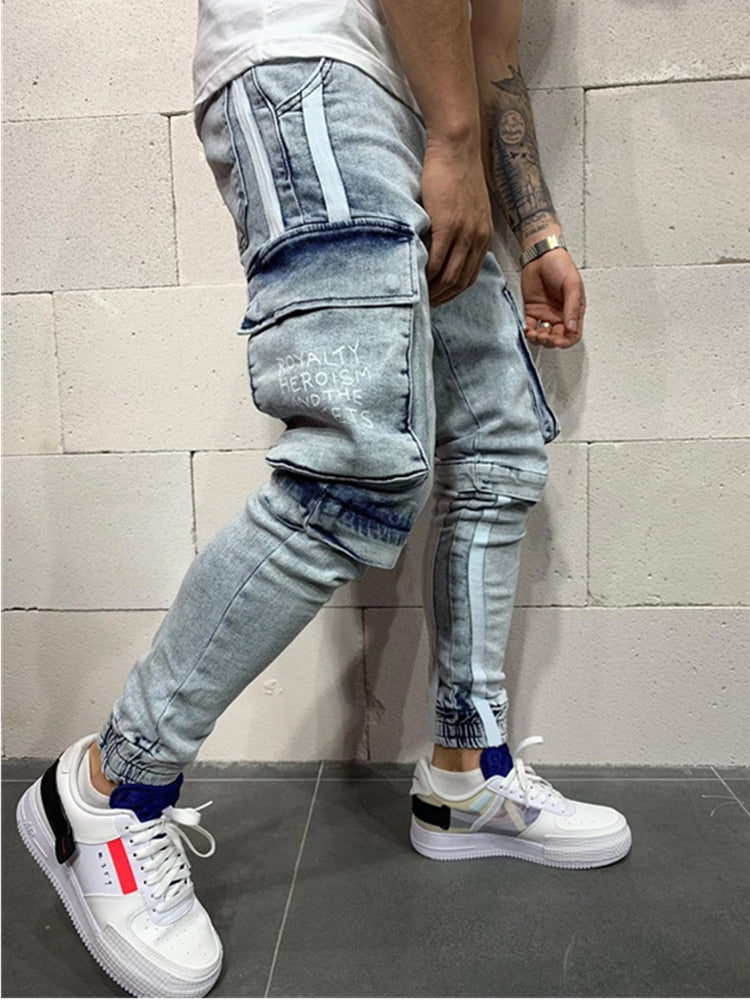 feitong Cotton Jeans Men Spring 2019 MenClothes Denim Pants Distressed Freyed Slim Fit Casual Trousers Stretch Ripped Jeans