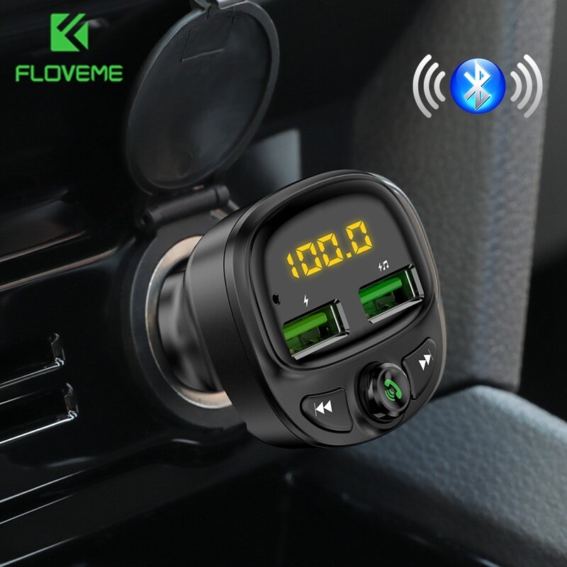 FLOVEME 3.4A Fast Car Charger Fm Transmitter Bluetooth Dual USB Mobile Car Phone Charger Fast Charging MP3 TF Card Music Car Kit