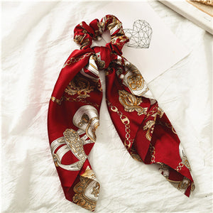 Fashion Floral Print Scrunchie Silk Elastic Hair Band For Women Hair Scarf Bows Rubber Ropes Girls Hair Ties Hair Accessory