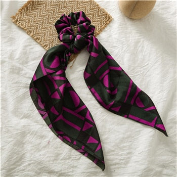 Fashion Floral Print Scrunchie Silk Elastic Hair Band For Women Hair Scarf Bows Rubber Ropes Girls Hair Ties Hair Accessory