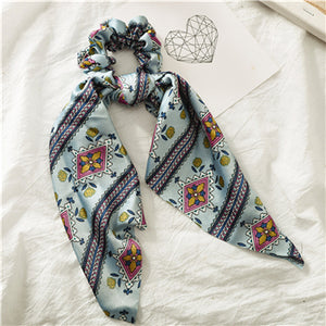 Fashion Floral Print Scrunchie Silk Elastic Hair Band For Women Hair Scarf Bows Rubber Ropes Girls Hair Ties Hair Accessory