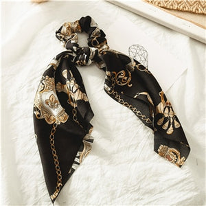 Fashion Floral Print Scrunchie Silk Elastic Hair Band For Women Hair Scarf Bows Rubber Ropes Girls Hair Ties Hair Accessory