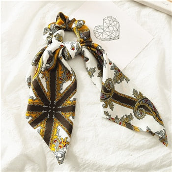 Fashion Floral Print Scrunchie Silk Elastic Hair Band For Women Hair Scarf Bows Rubber Ropes Girls Hair Ties Hair Accessory