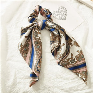 Fashion Floral Print Scrunchie Silk Elastic Hair Band For Women Hair Scarf Bows Rubber Ropes Girls Hair Ties Hair Accessory