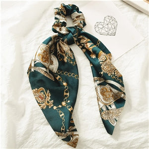 Fashion Floral Print Scrunchie Silk Elastic Hair Band For Women Hair Scarf Bows Rubber Ropes Girls Hair Ties Hair Accessory