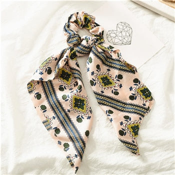 Fashion Floral Print Scrunchie Silk Elastic Hair Band For Women Hair Scarf Bows Rubber Ropes Girls Hair Ties Hair Accessory