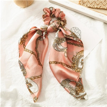 Fashion Floral Print Scrunchie Silk Elastic Hair Band For Women Hair Scarf Bows Rubber Ropes Girls Hair Ties Hair Accessory