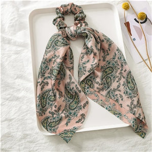 Fashion Floral Print Scrunchie Silk Elastic Hair Band For Women Hair Scarf Bows Rubber Ropes Girls Hair Ties Hair Accessory