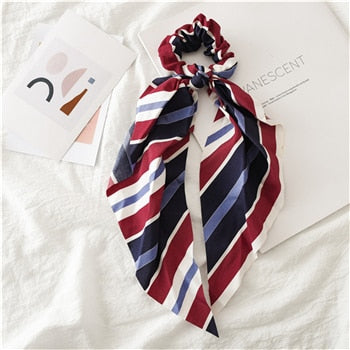 Fashion Floral Print Scrunchie Silk Elastic Hair Band For Women Hair Scarf Bows Rubber Ropes Girls Hair Ties Hair Accessory