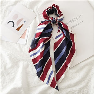 Fashion Floral Print Scrunchie Silk Elastic Hair Band For Women Hair Scarf Bows Rubber Ropes Girls Hair Ties Hair Accessory