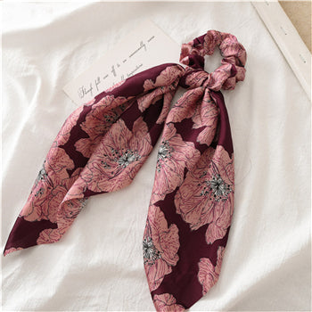 Fashion Floral Print Scrunchie Silk Elastic Hair Band For Women Hair Scarf Bows Rubber Ropes Girls Hair Ties Hair Accessory