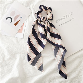 Fashion Floral Print Scrunchie Silk Elastic Hair Band For Women Hair Scarf Bows Rubber Ropes Girls Hair Ties Hair Accessory