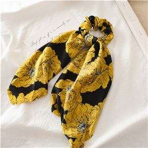 Fashion Floral Print Scrunchie Silk Elastic Hair Band For Women Hair Scarf Bows Rubber Ropes Girls Hair Ties Hair Accessory