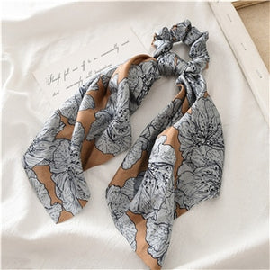 Fashion Floral Print Scrunchie Silk Elastic Hair Band For Women Hair Scarf Bows Rubber Ropes Girls Hair Ties Hair Accessory