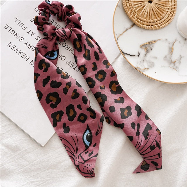 Fashion Floral Print Scrunchie Silk Elastic Hair Band For Women Hair Scarf Bows Rubber Ropes Girls Hair Ties Hair Accessory