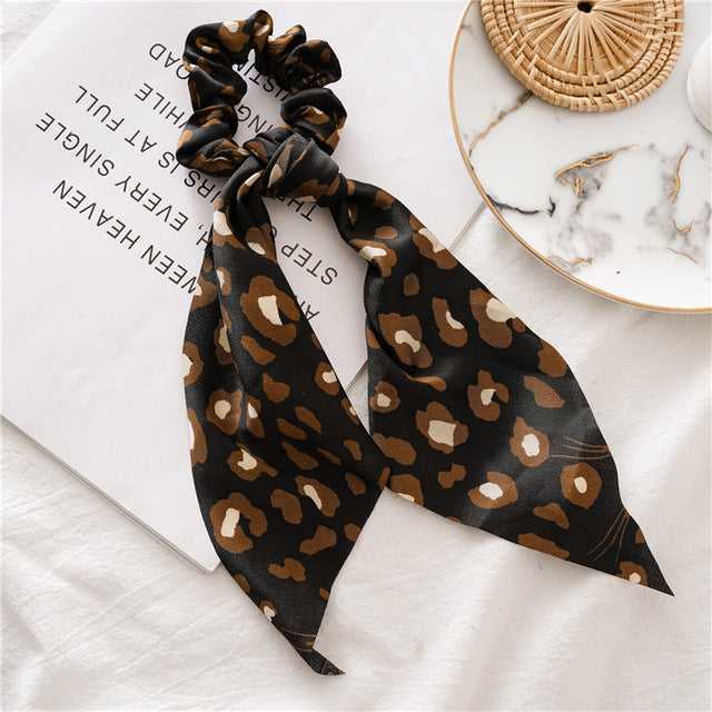 Fashion Floral Print Scrunchie Silk Elastic Hair Band For Women Hair Scarf Bows Rubber Ropes Girls Hair Ties Hair Accessory