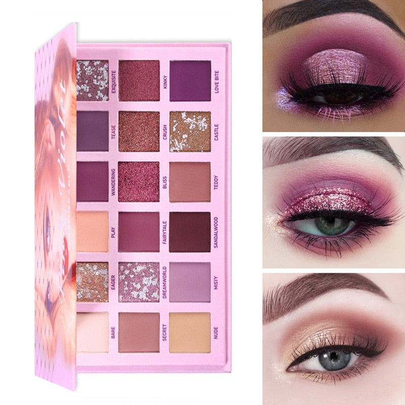 UCANBE Changeable Pink Violet Nude Eye Shadow Palette Makeup 18 Colors Matte Shimmer Glitter Eyeshadow Powder Waterproof Pigment