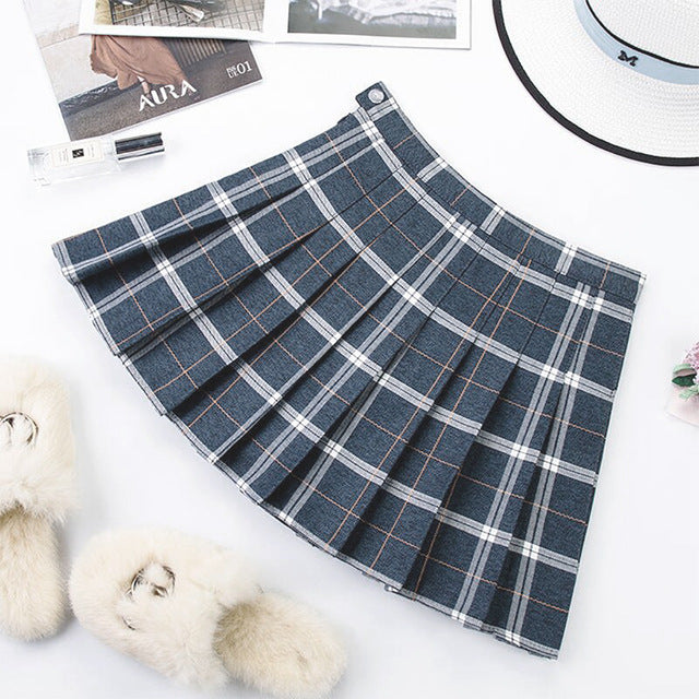 Plus Size Harajuku Short Skirt New Korean Plaid Skirt Women Zipper High Waist School Girl Pleated Plaid Skirt Sexy Mini Skirt