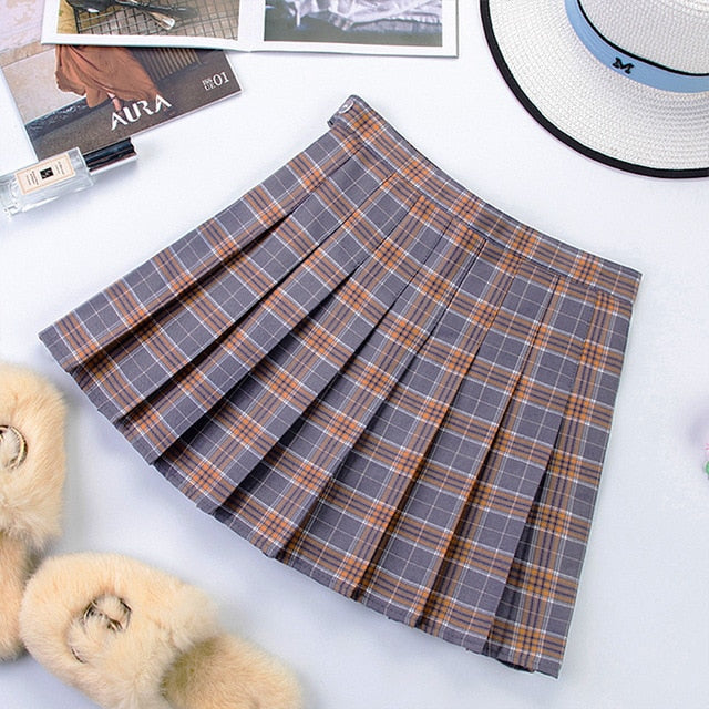 Plus Size Harajuku Short Skirt New Korean Plaid Skirt Women Zipper High Waist School Girl Pleated Plaid Skirt Sexy Mini Skirt