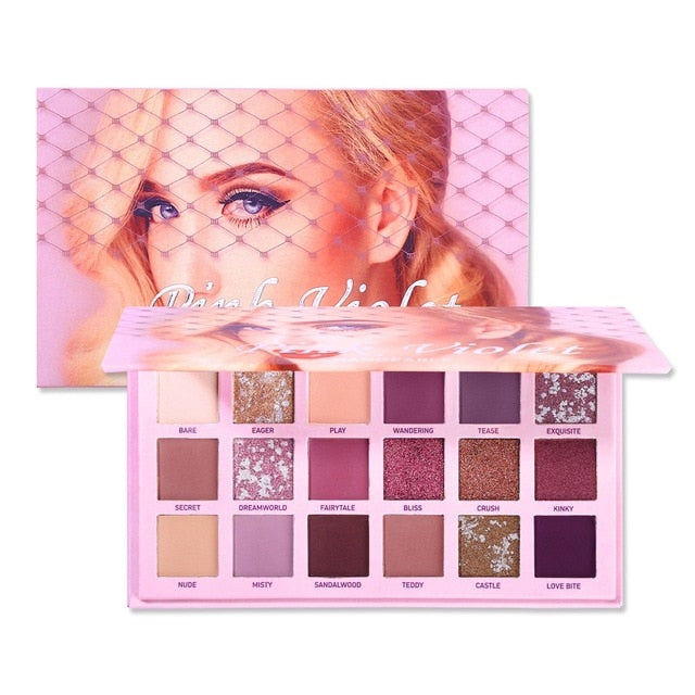 UCANBE Changeable Pink Violet Nude Eye Shadow Palette Makeup 18 Colors Matte Shimmer Glitter Eyeshadow Powder Waterproof Pigment