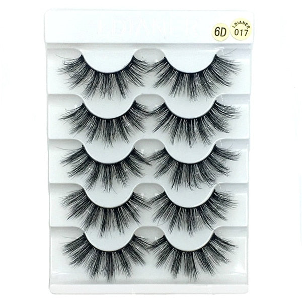 5 Pairs 6D Faux Mink Hair False Eyelashes Natural Long Wispies Lashes Handmade Cruelty-free Criss-cross Eyelashes Makeup Tools