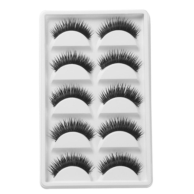 5 Pairs 6D Faux Mink Hair False Eyelashes Natural Long Wispies Lashes Handmade Cruelty-free Criss-cross Eyelashes Makeup Tools