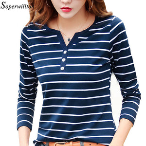 Women T-Shirt Cotton Short Long Sleeve Lady T Shirt Striped Summer Spring Autumn Female Blusa White Plus Size Fashion Top Tee T0