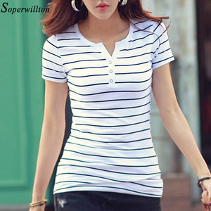 Women T-Shirt Cotton Short Long Sleeve Lady T Shirt Striped Summer Spring Autumn Female Blusa White Plus Size Fashion Top Tee T0