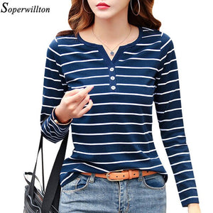 Women T-Shirt Cotton Short Long Sleeve Lady T Shirt Striped Summer Spring Autumn Female Blusa White Plus Size Fashion Top Tee T0