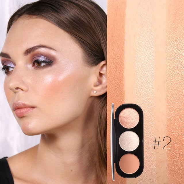 FOCALLURE New Arrivel 3 Colors Blush&Highlighter Palette Face Matte Highlighter Powder Illuminated Blush Powder