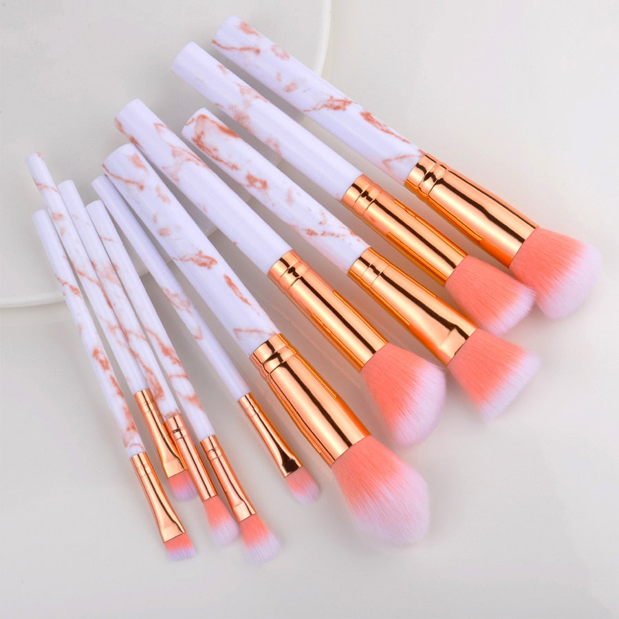 FLD 10 Pcs/ 8 Pcs professional makeup brush Set tools Powder Foundation Eyeshadow Lip Eyeliner Blush Marble Face Makeup Brushes