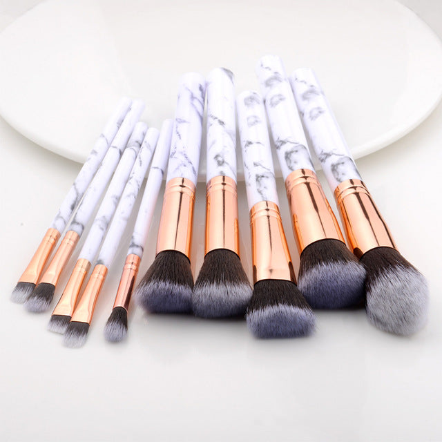 FLD 10 Pcs/ 8 Pcs professional makeup brush Set tools Powder Foundation Eyeshadow Lip Eyeliner Blush Marble Face Makeup Brushes