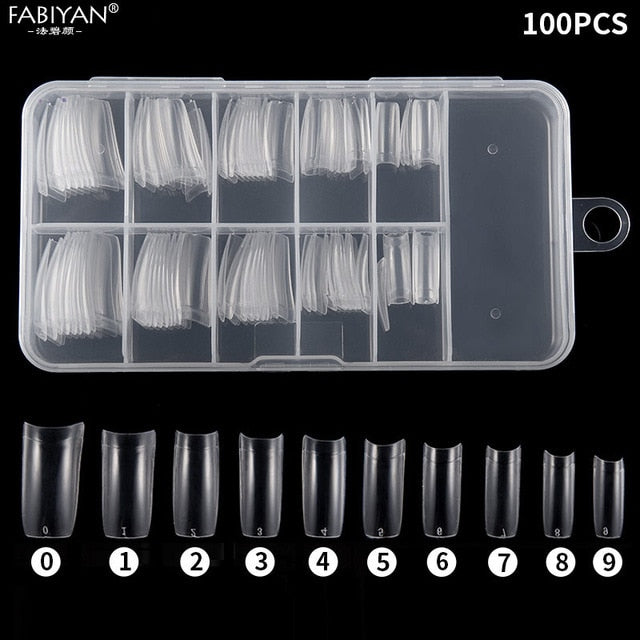 1 Box + 500pcs Tips Transparent Half Cover Fake False French Nail Art Artificial Acrylic Gel UV Manicure Design Set DIY Tool