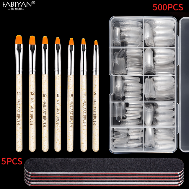 1 Box + 500pcs Tips Transparent Half Cover Fake False French Nail Art Artificial Acrylic Gel UV Manicure Design Set DIY Tool