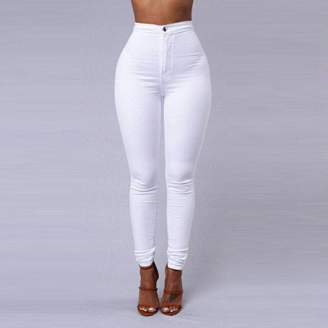 Slim Fit Skinny Jeans Woman White Black High Waist Render Elastic Jeans Vintage Long Pants Femme Casual Pencil Pants Denim Jeans